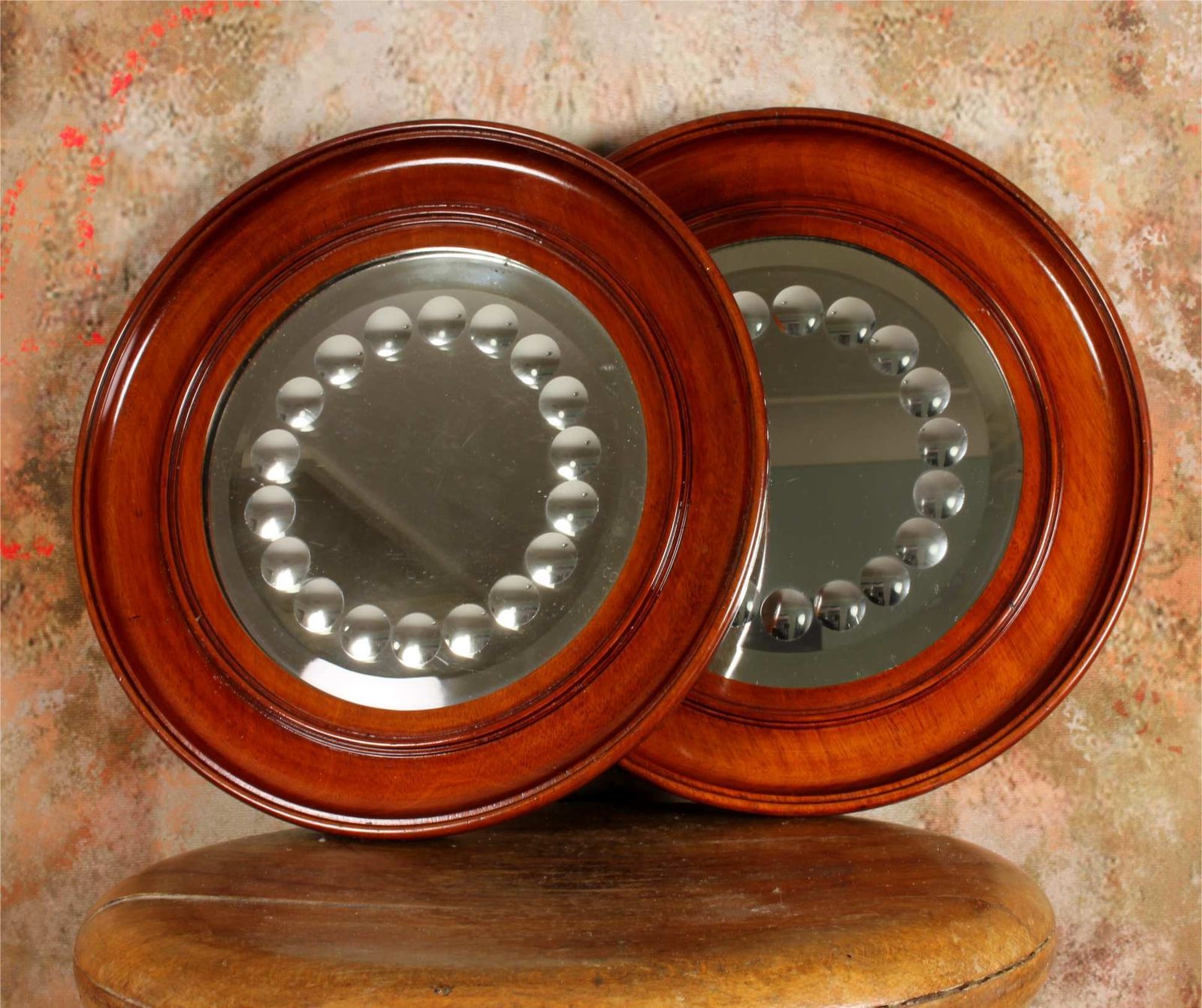 Pair Victorian Sorcerer's Mirrors. Antique Round Convex Witch's Mirror. photo furniture