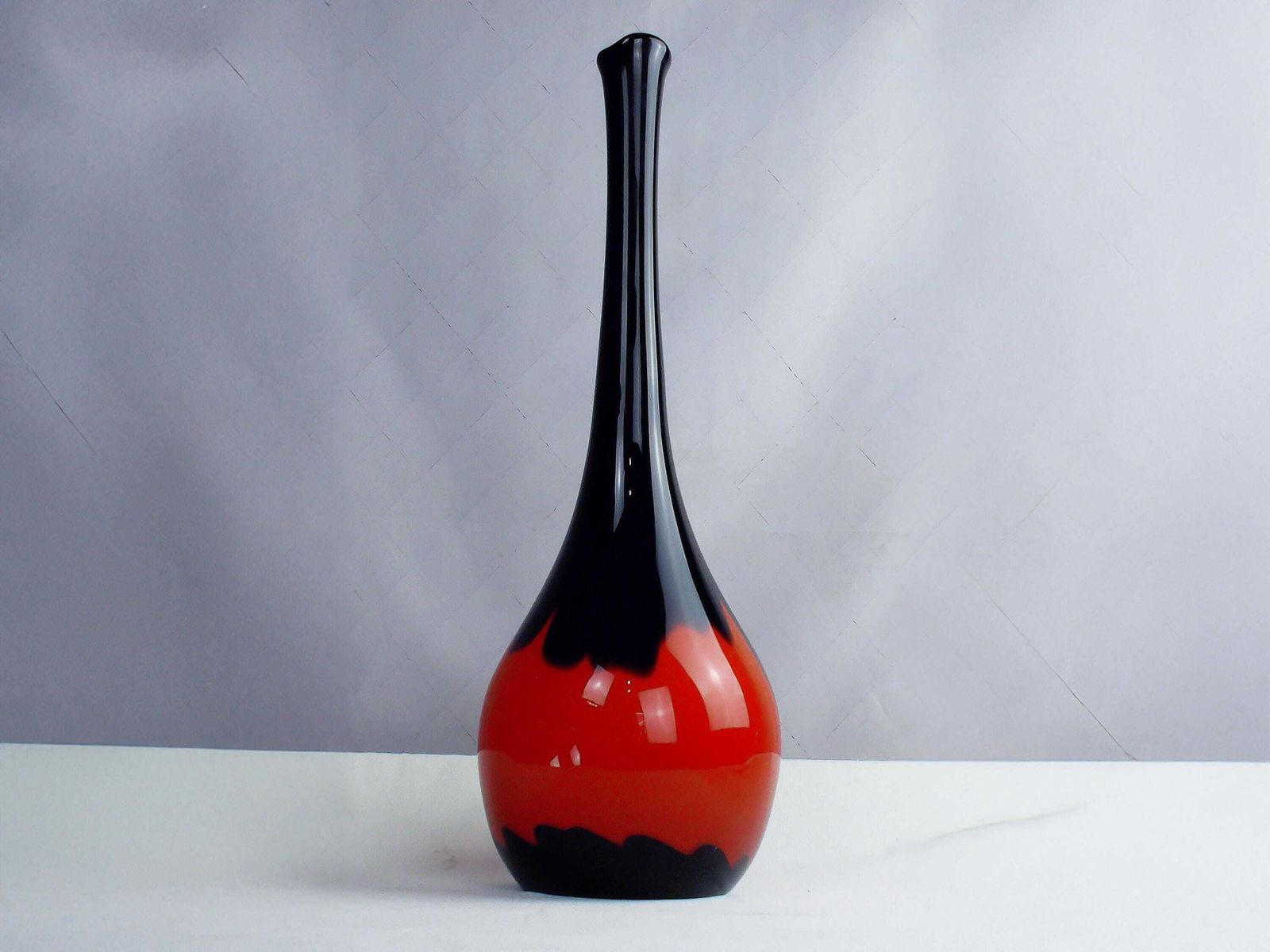 Tall Mid Century Red And Black Art Glass Vase Circa 1970 photo furniture