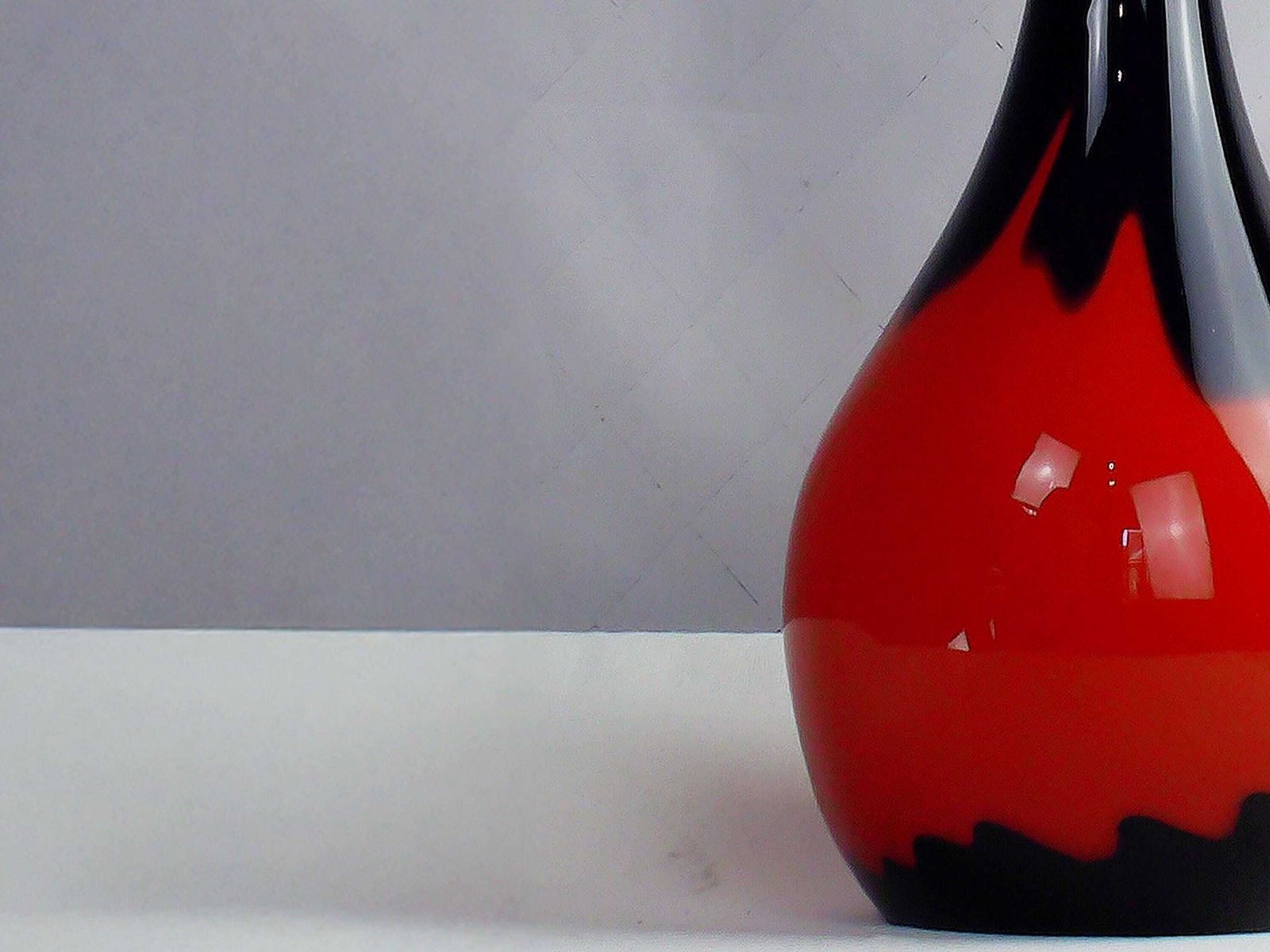 Tall Mid Century Red And Black Art Glass Vase Circa 1970 photo buy