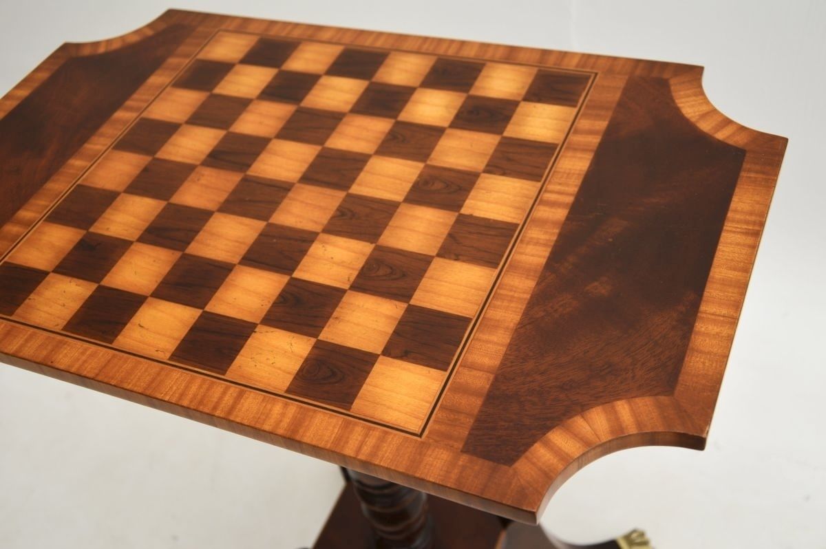 Antique Regency Style Inlaid Mahogany Chess Table photo vintage