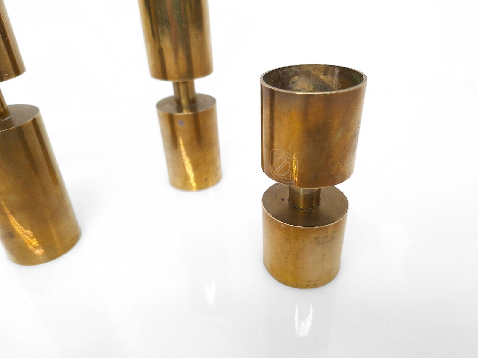 3 Scandinavian Candlesticks In Solid Brass, Thelma Zoega, Sweden, 1976 photo 950.0