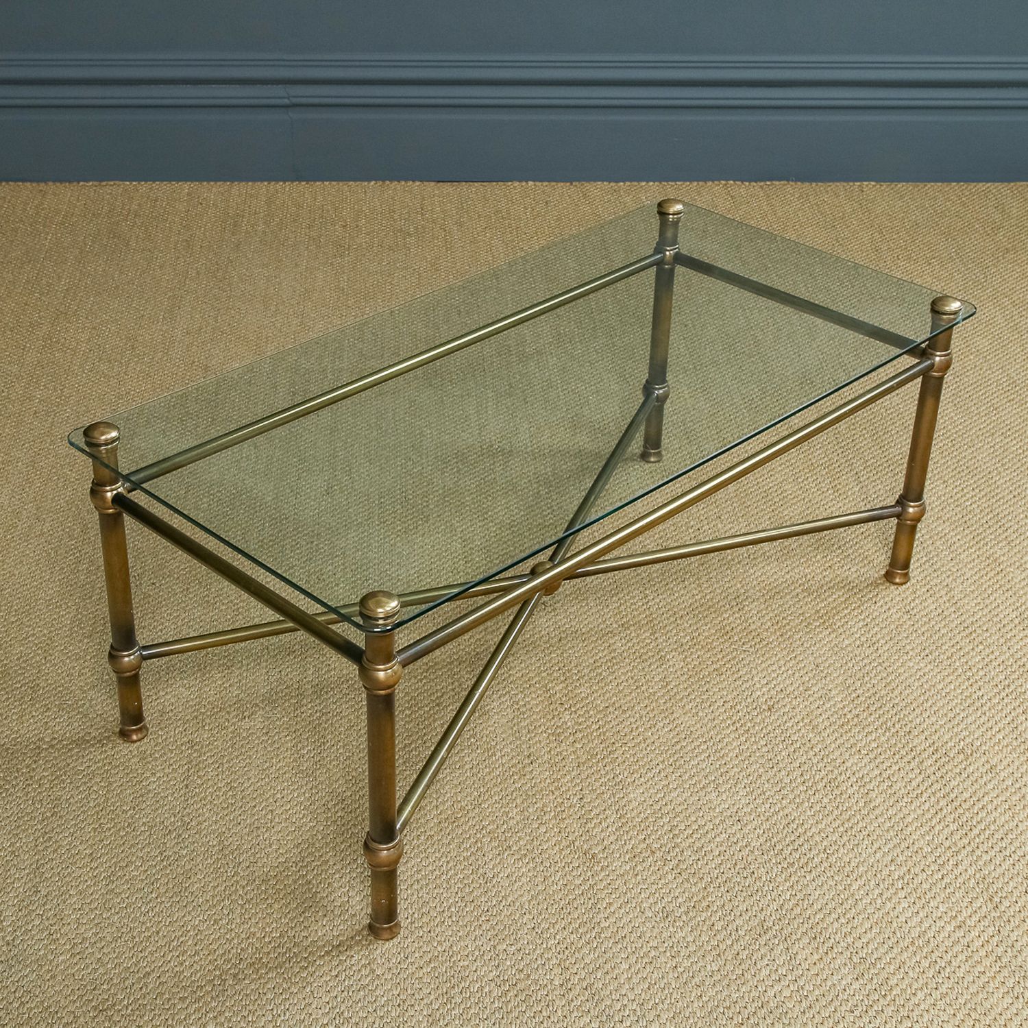 Vintage English Art Deco Style Brass & Glass Occasional Rectangular Coffee Table (Circa 1970) photo Furniture