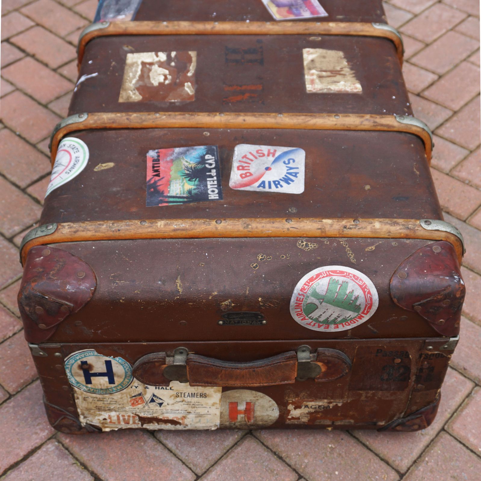 1920s Bentwood Steamer Trunk With Travel Stickers To Use For Prop Or Theatre Dressing photo Furniture