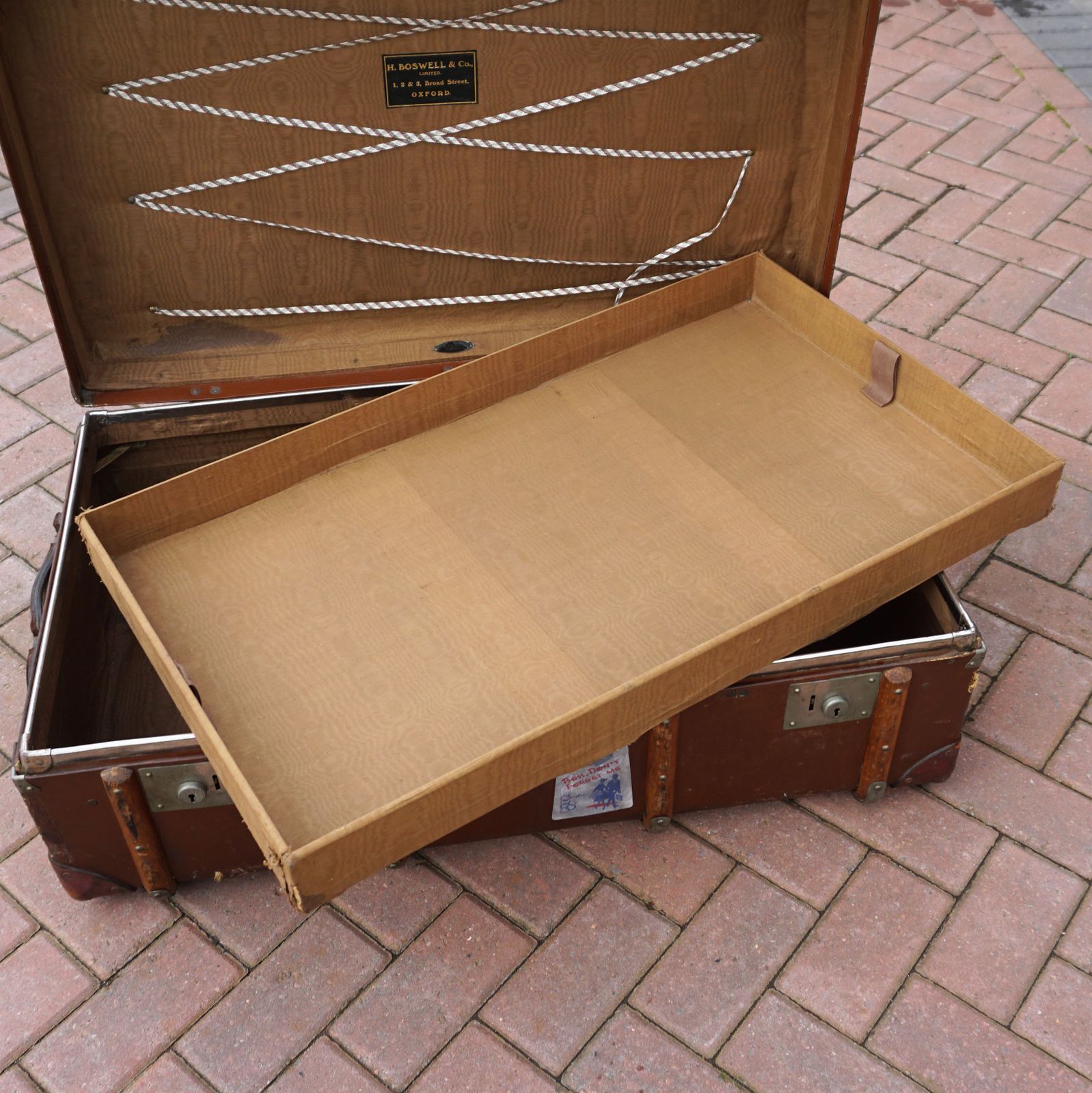 Furniture 1920s Bentwood Steamer Trunk With Travel Stickers To Use For Prop Or Theatre Dressing photo