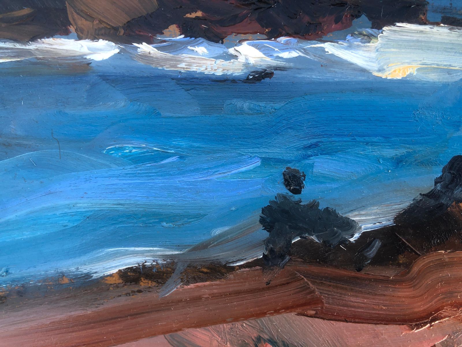 Joan Vives Maristany Mediterranean Coastal Landscape Oil Painting Spanish Impressionist Modern Plein Air Style 1990s photo for sale
