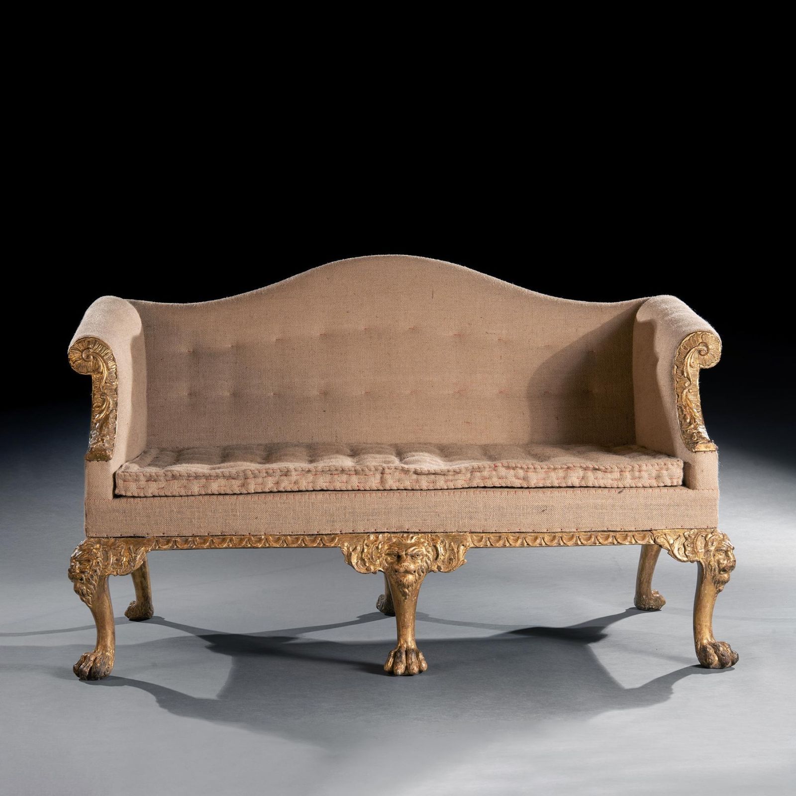 George II Giltwood Sofa On Lion Mask Hairy Paw Feet Possibly By Giles Grendey photo furniture