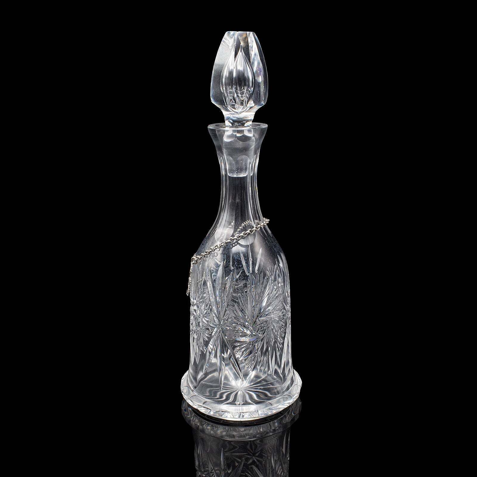 Vintage Port Decanter, English, Glass, Silver Label, Spirit Bottle, Mid Century photo vinterior