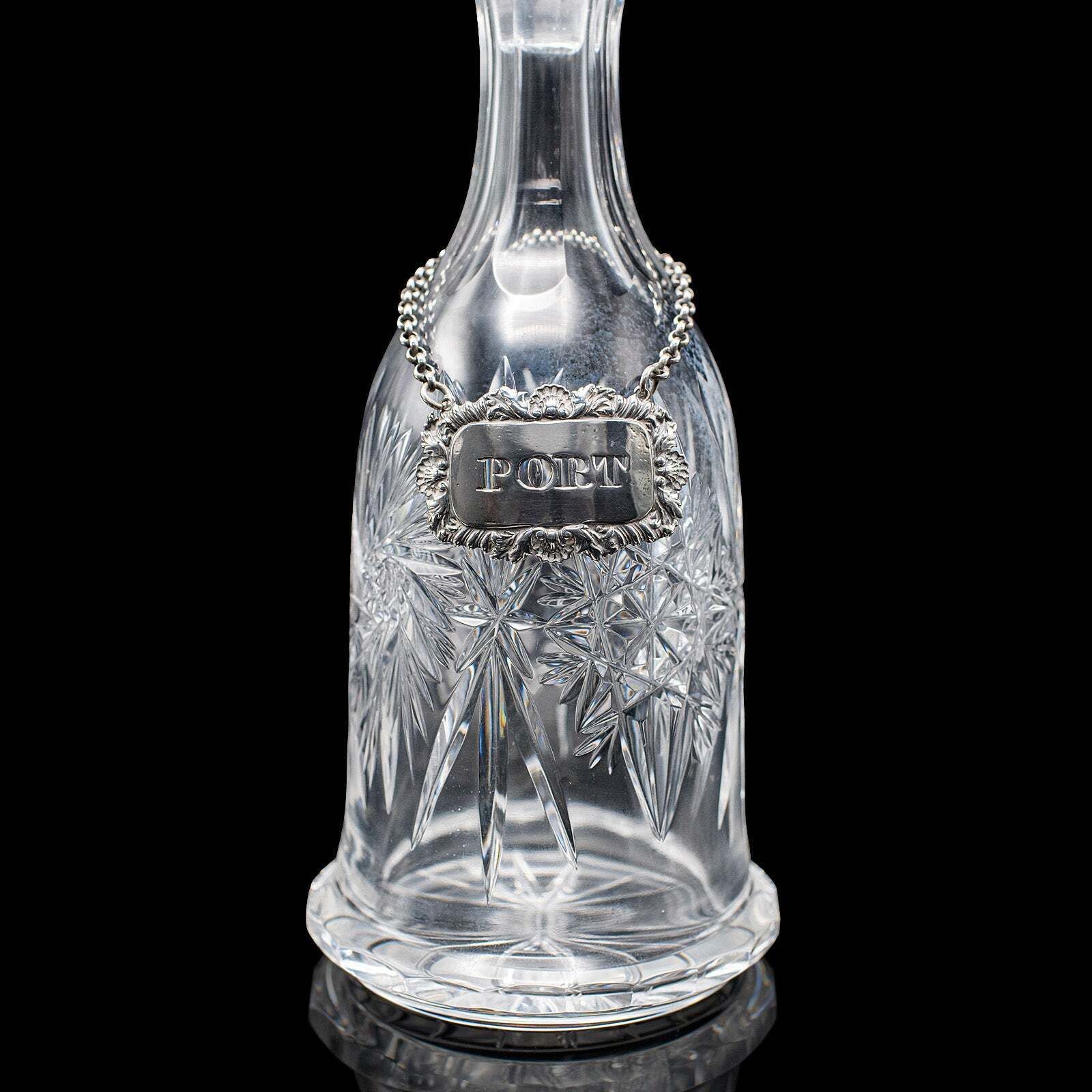 Vintage Port Decanter, English, Glass, Silver Label, Spirit Bottle, Mid Century photo vintage