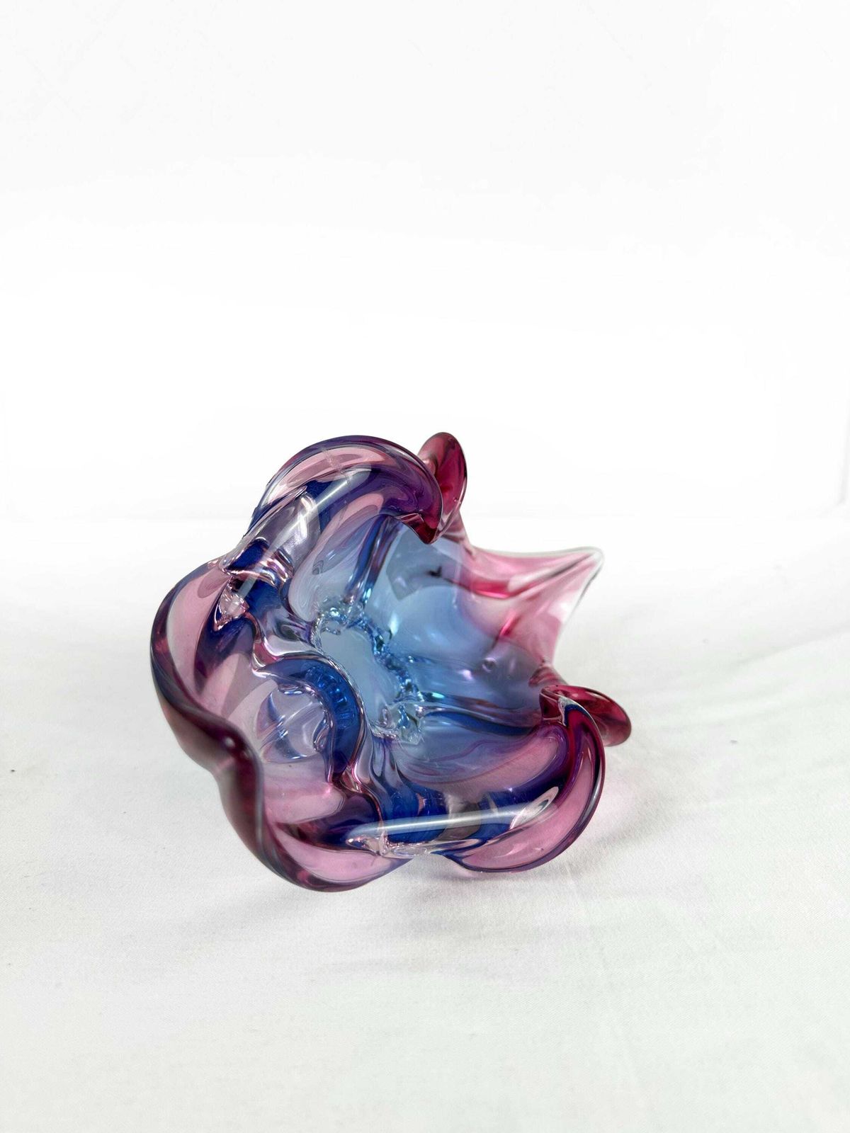 Mid Century Sommerso Art Glass Bowl: Blue Pink Chribska Jozef Hospodka photo vintage