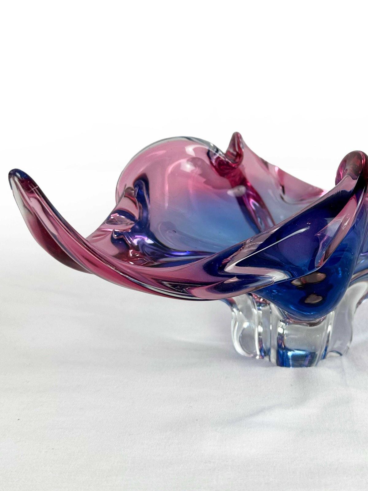photo vintage Mid Century Sommerso Art Glass Bowl: Blue Pink Chribska Jozef Hospodka
