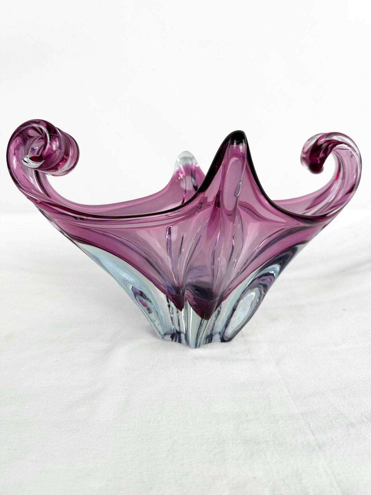 Mid Century Cristallo Venezia Ccc Murano Pink & Blue Sommerso Art Glass Sculptured Bowl 1960 photo 136.0