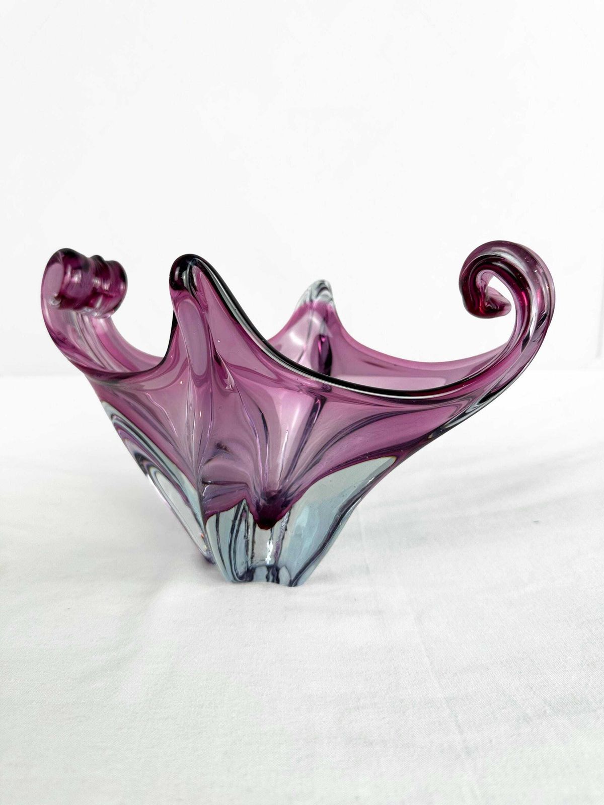 Mid Century Cristallo Venezia Ccc Murano Pink & Blue Sommerso Art Glass Sculptured Bowl 1960 photo vinterior