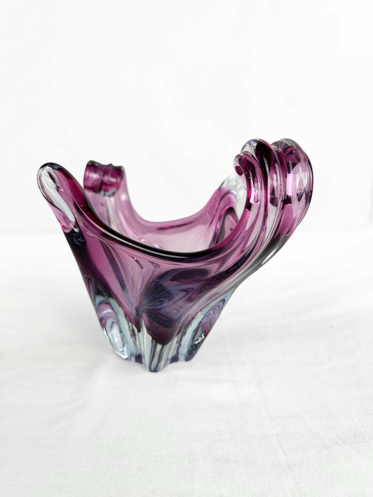 Mid Century Cristallo Venezia Ccc Murano Pink & Blue Sommerso Art Glass Sculptured Bowl 1960 photo buy