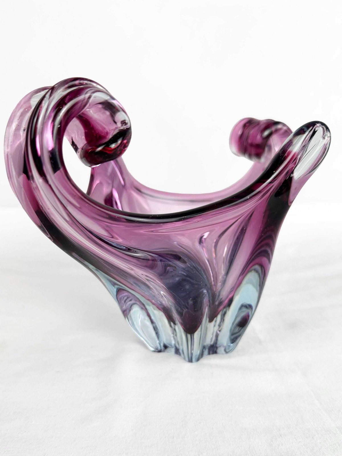 photo for sale Mid Century Cristallo Venezia Ccc Murano Pink & Blue Sommerso Art Glass Sculptured Bowl 1960
