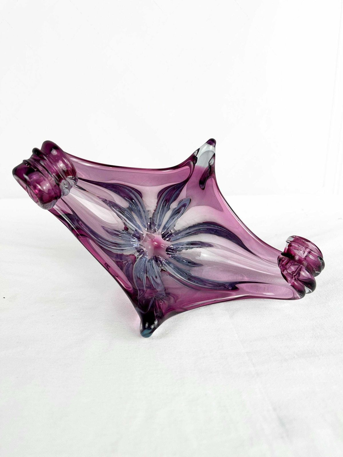 photo vinterior Mid Century Cristallo Venezia Ccc Murano Pink & Blue Sommerso Art Glass Sculptured Bowl 1960