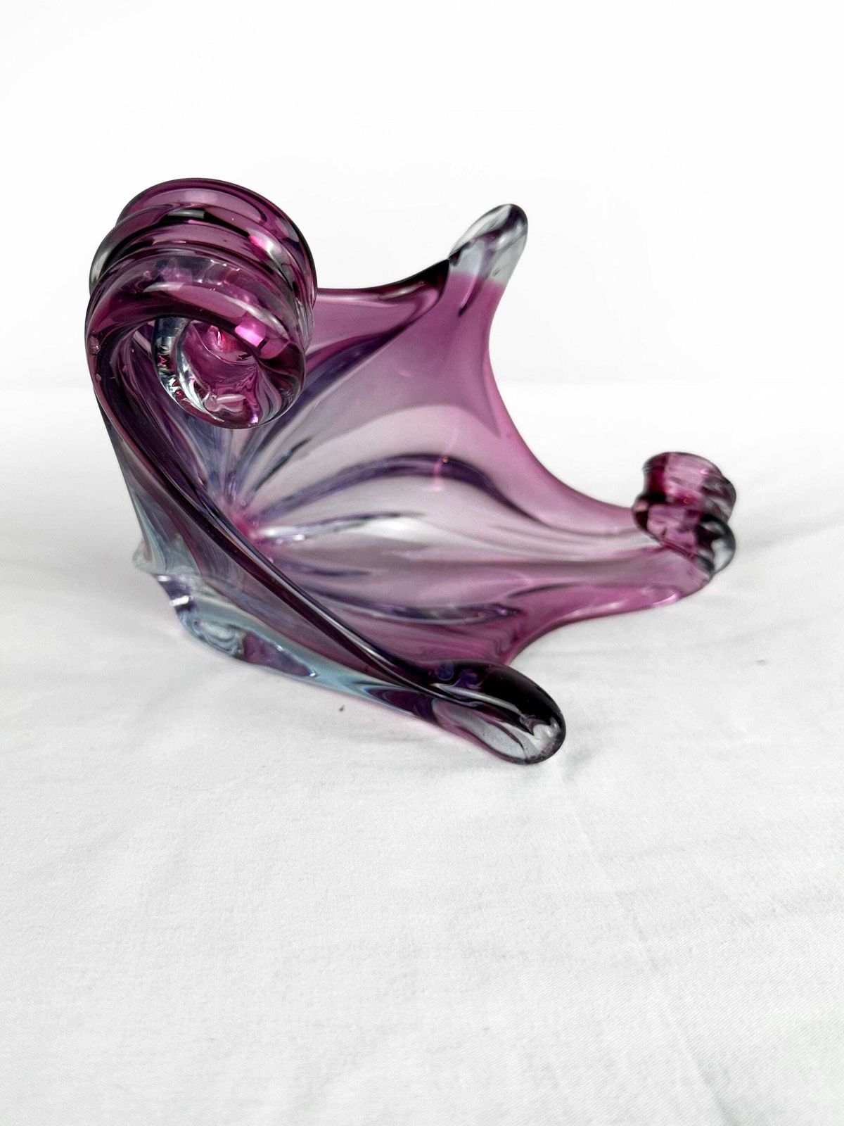 photo buy Mid Century Cristallo Venezia Ccc Murano Pink & Blue Sommerso Art Glass Sculptured Bowl 1960