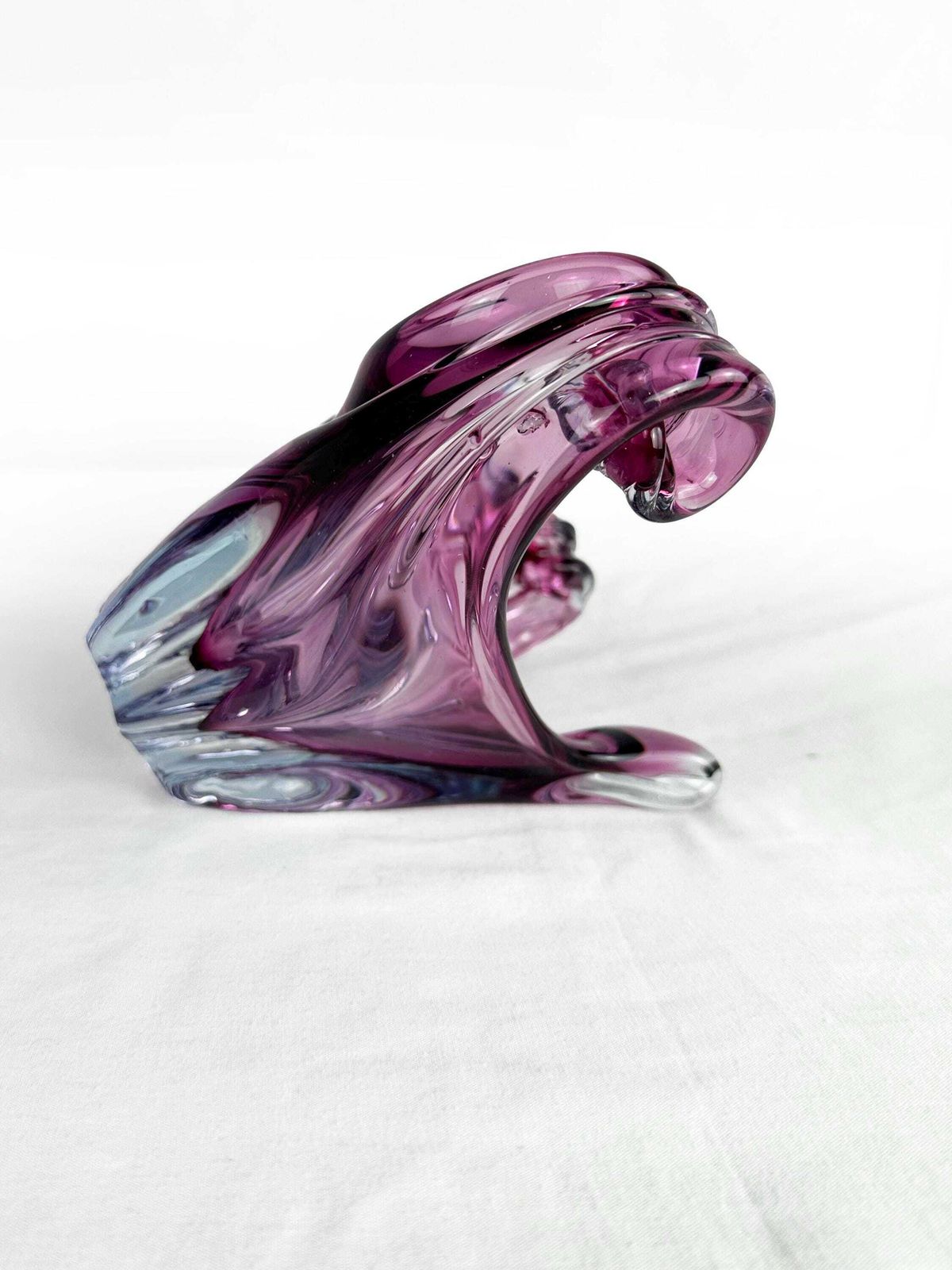 photo vintage Mid Century Cristallo Venezia Ccc Murano Pink & Blue Sommerso Art Glass Sculptured Bowl 1960