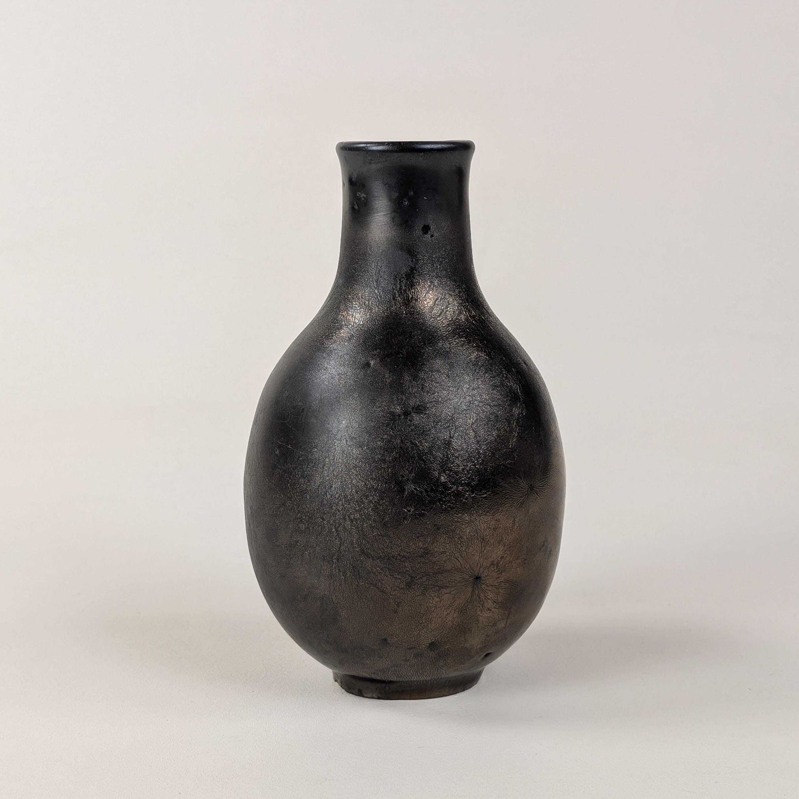 Rare Greber Iridescent Ceramic Vase, French Art Deco Stoneware, Metallic Glaze Studio Pottery, Antique Beauvais Marked Base photo 148.0