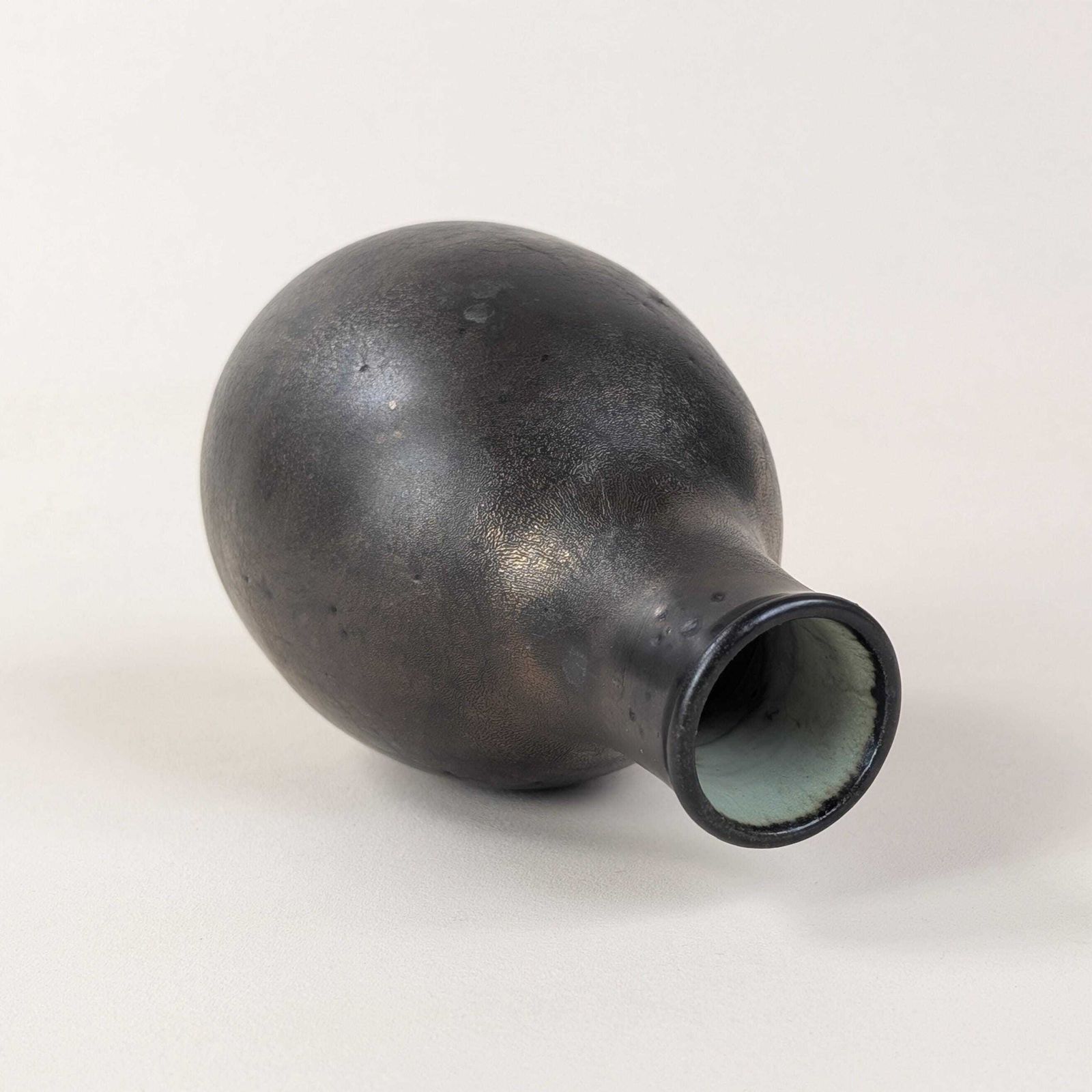 Rare Greber Iridescent Ceramic Vase, French Art Deco Stoneware, Metallic Glaze Studio Pottery, Antique Beauvais Marked Base photo vinterior