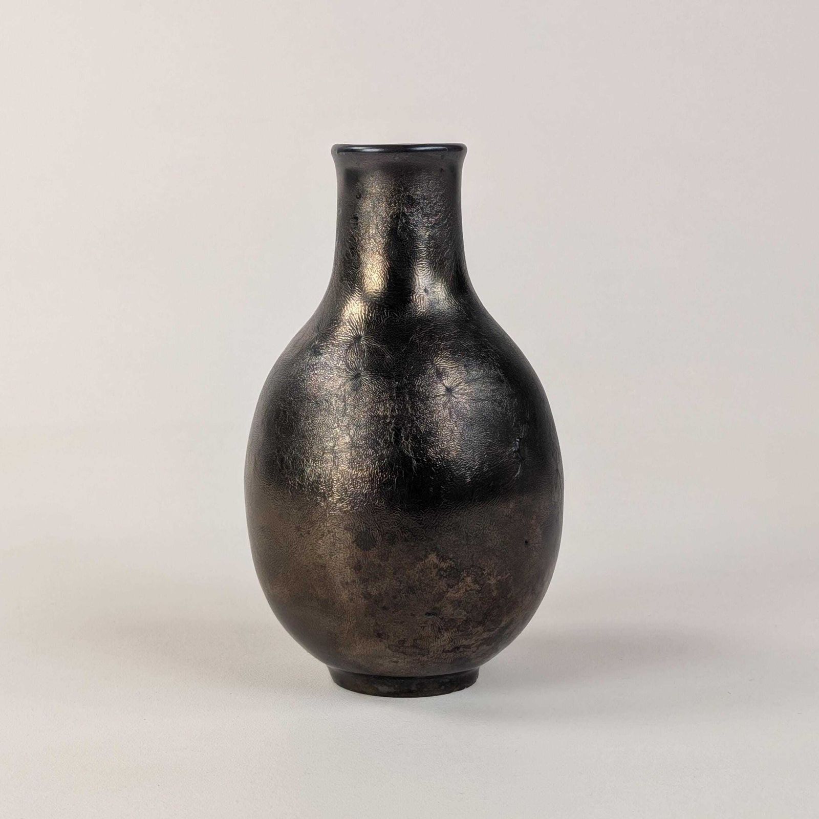 photo for sale Rare Greber Iridescent Ceramic Vase, French Art Deco Stoneware, Metallic Glaze Studio Pottery, Antique Beauvais Marked Base