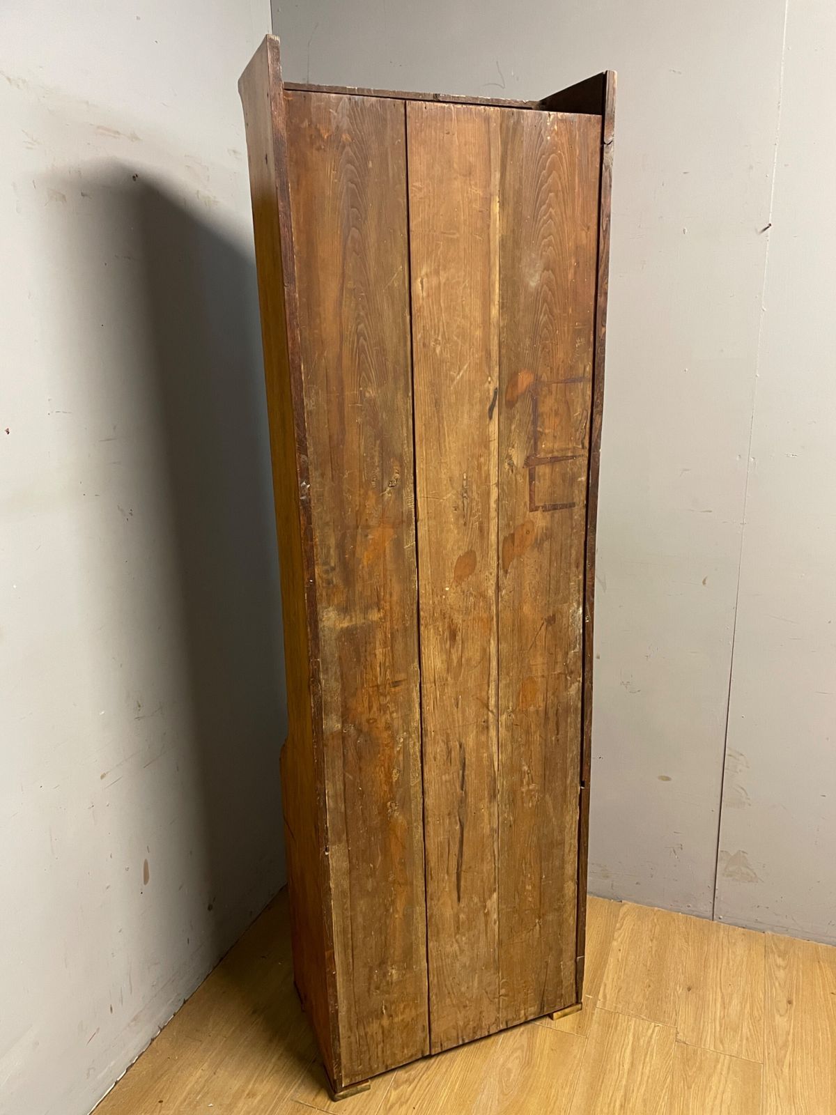 photo for sale Arts And Crafts Golden Oak Slim Bookcase Over Cupboard
