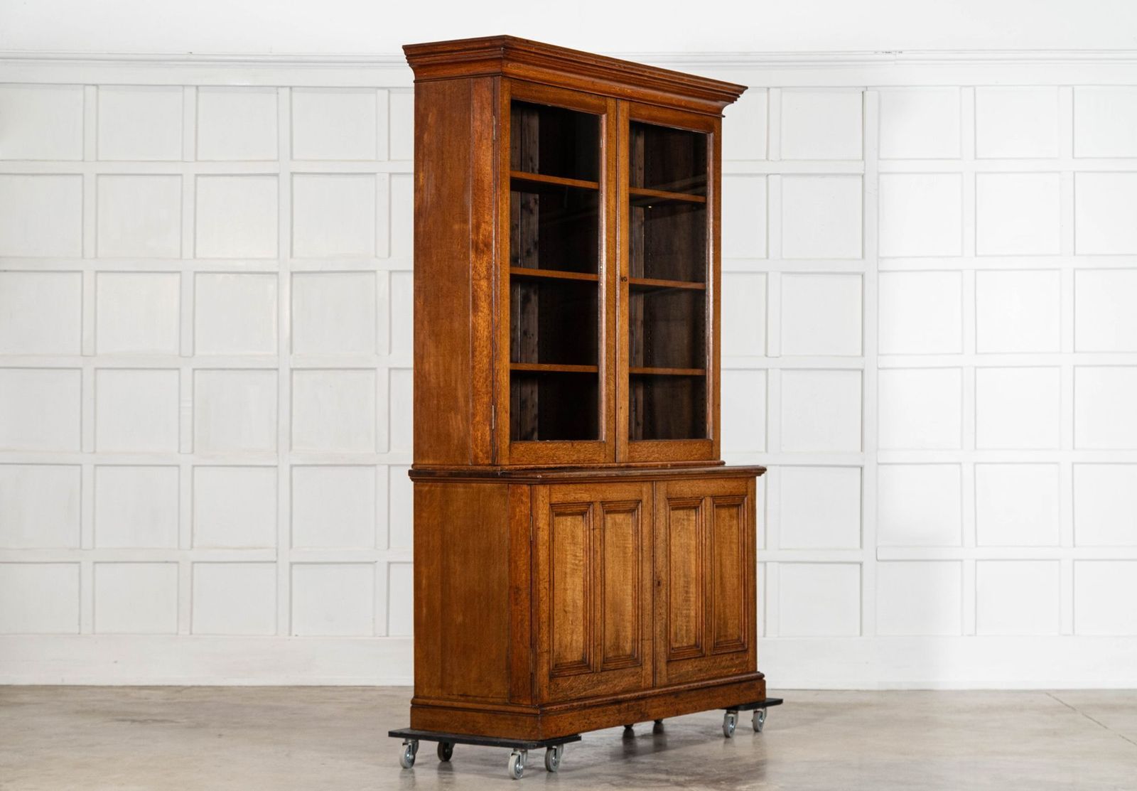 Large 19thc English Oak Glazed Bookcase Cabinet photo Furniture