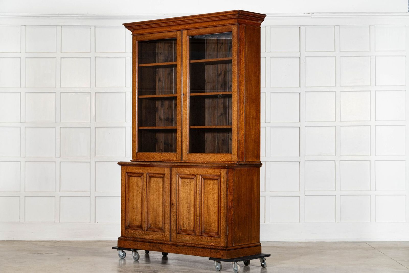 Large 19thc English Oak Glazed Bookcase Cabinet photo vinterior