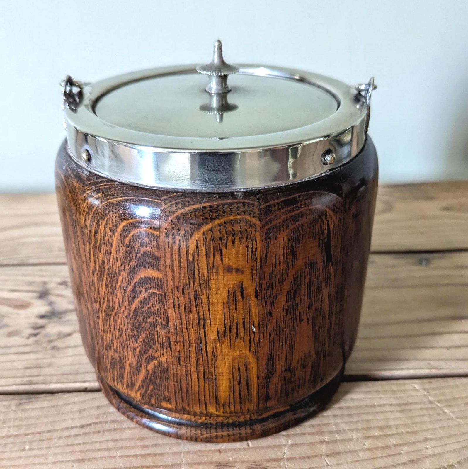 1930s Oak Wooden Biscuit Barrel With Silver Plated Fittings Cookie Jar photo Home Decor