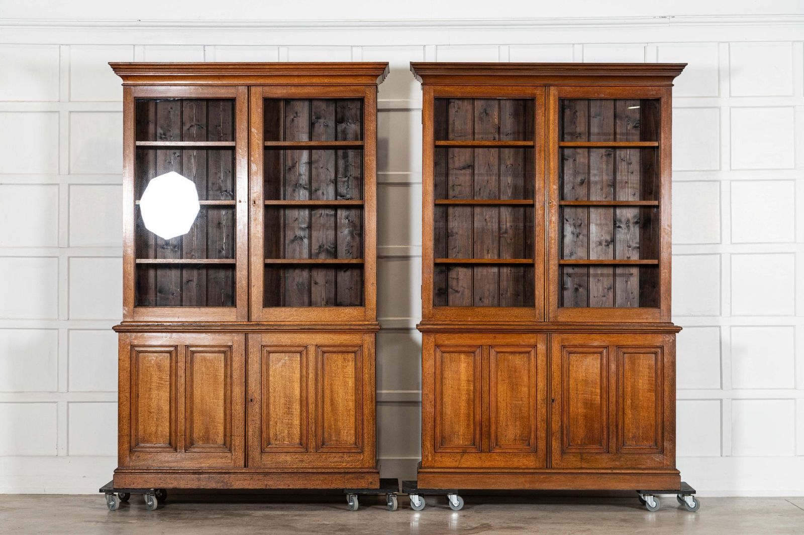 Large 19thc English Oak Glazed Bookcase Cabinet photo furniture