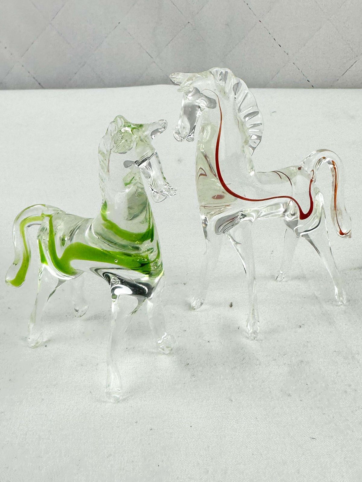 Two Mid Century Murano Sommerso Horse Figurines Made In Italy 1970 photo furniture
