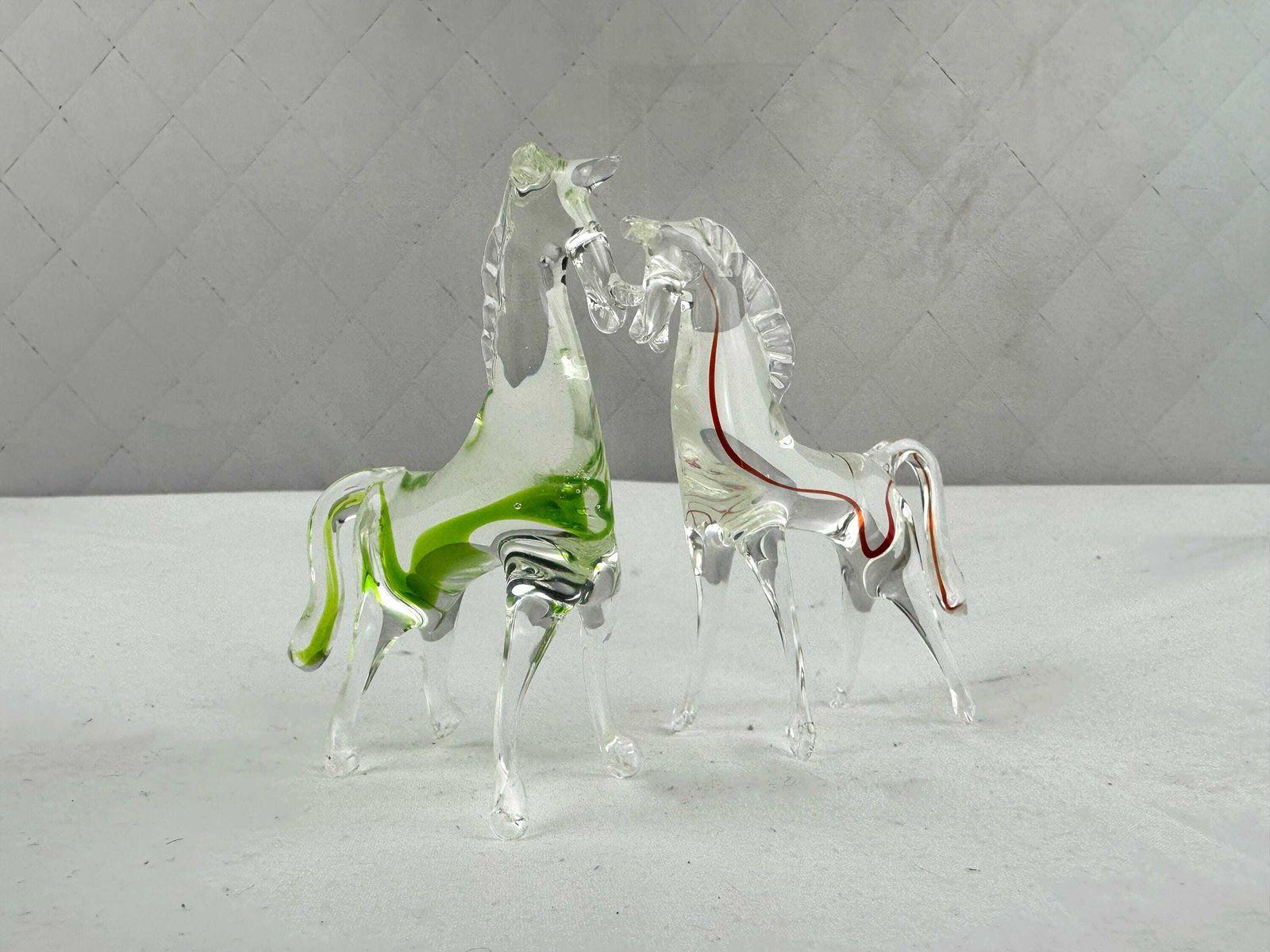 Two Mid Century Murano Sommerso Horse Figurines Made In Italy 1970 photo for sale