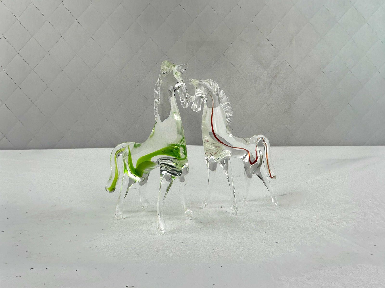 Two Mid Century Murano Sommerso Horse Figurines Made In Italy 1970 photo Home Decor