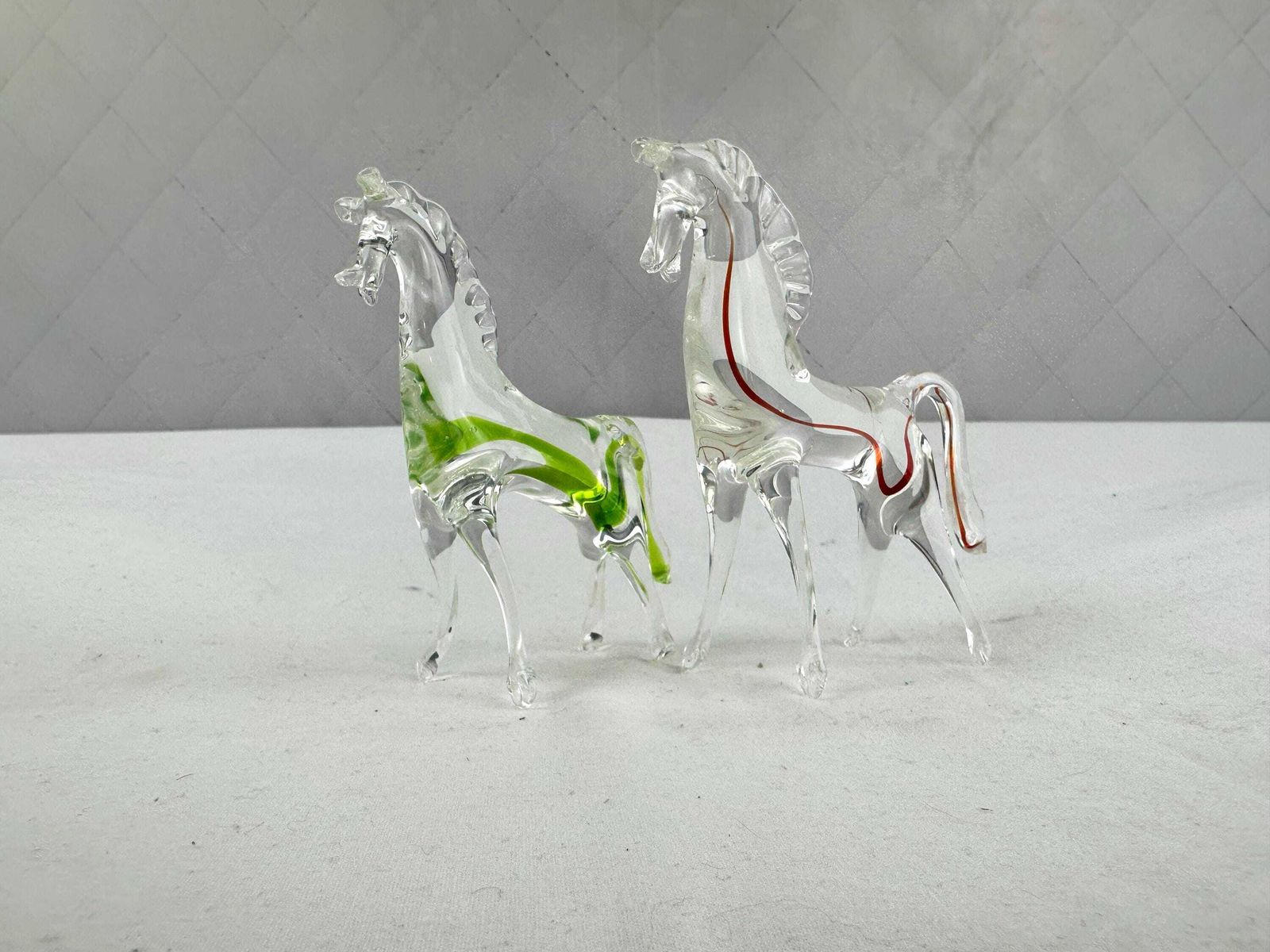 Two Mid Century Murano Sommerso Horse Figurines Made In Italy 1970 photo 75.0