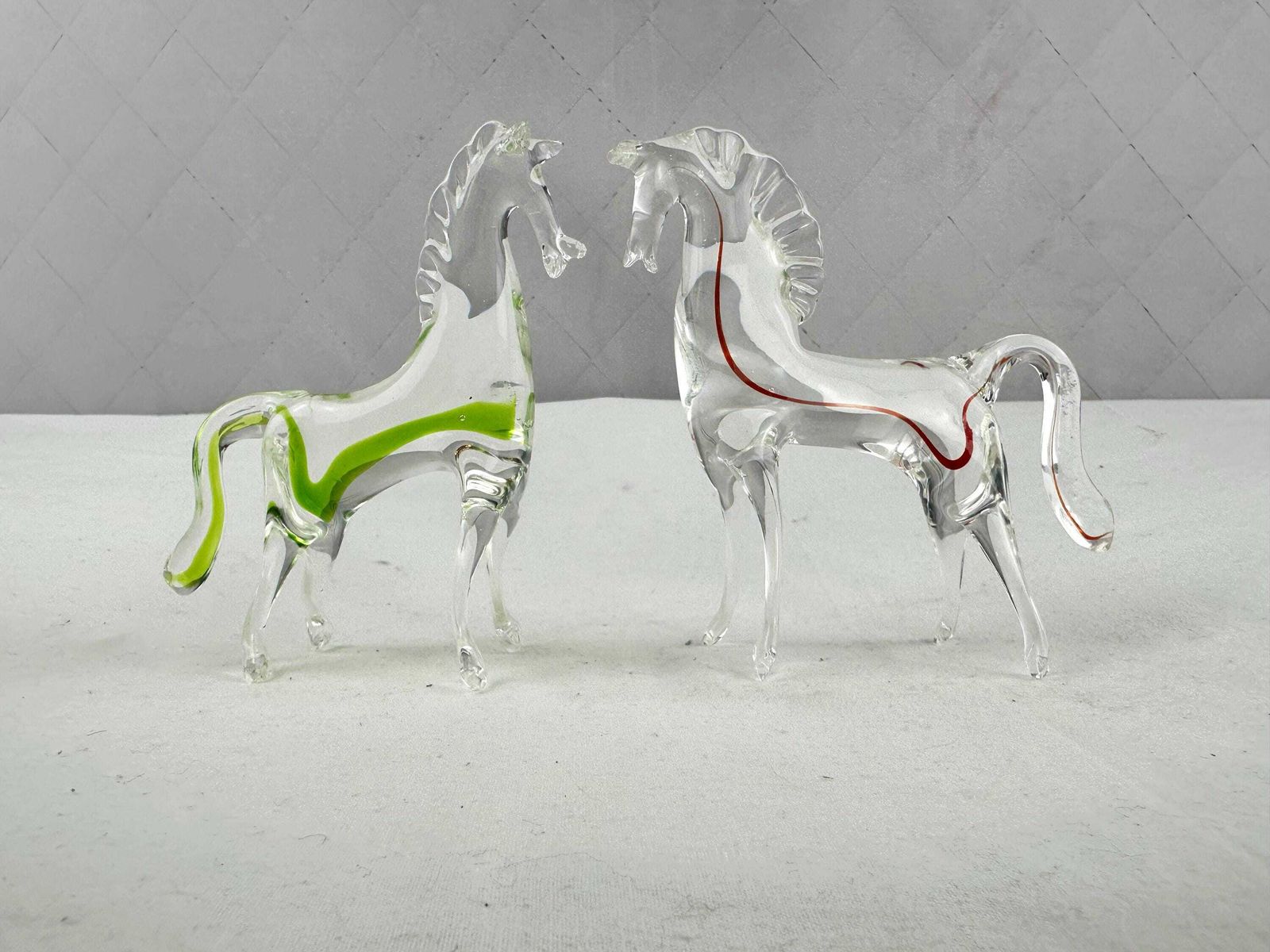 Two Mid Century Murano Sommerso Horse Figurines Made In Italy 1970 photo vinterior
