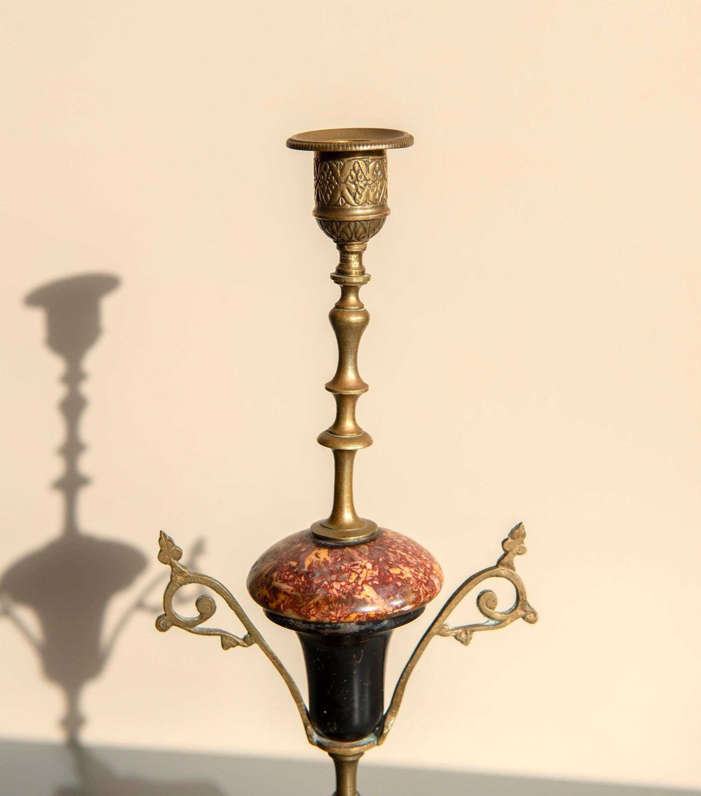Antique French Marble And Brass Candlesticks   Napoleon III   Mantel Decor   Set Of Two photo for sale