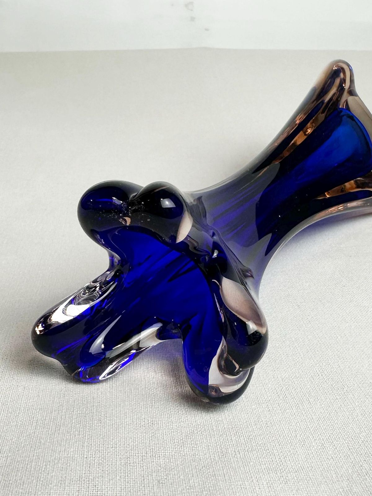 Mid Century Murano Cobalt Blue Sommerso Art Glass Vase 1960 photo vintage