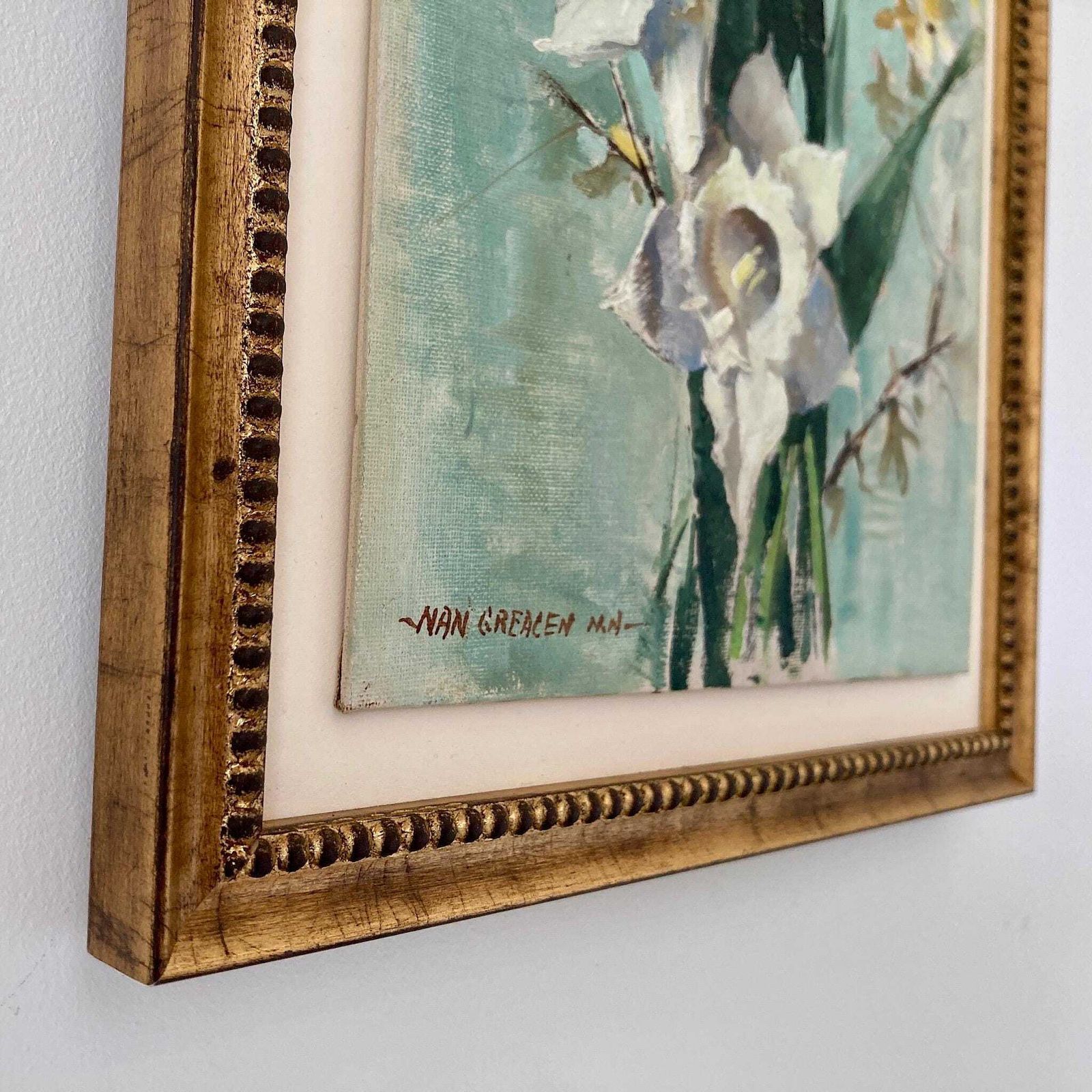 Daffodils Oil Painting – Nan Greacen Impressionist Floral Still Life, Framed Canvas photo 395.0