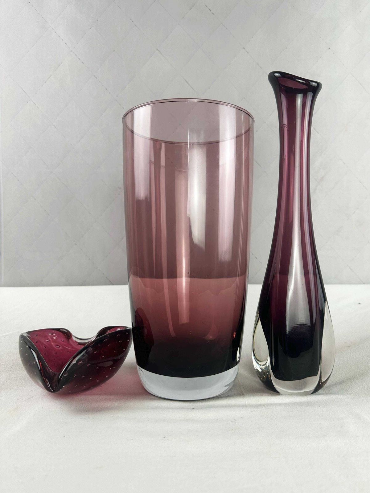 photo buy Trio Of Swedish And Italian Mid Century Amethyst Art Glass/Vases 1960