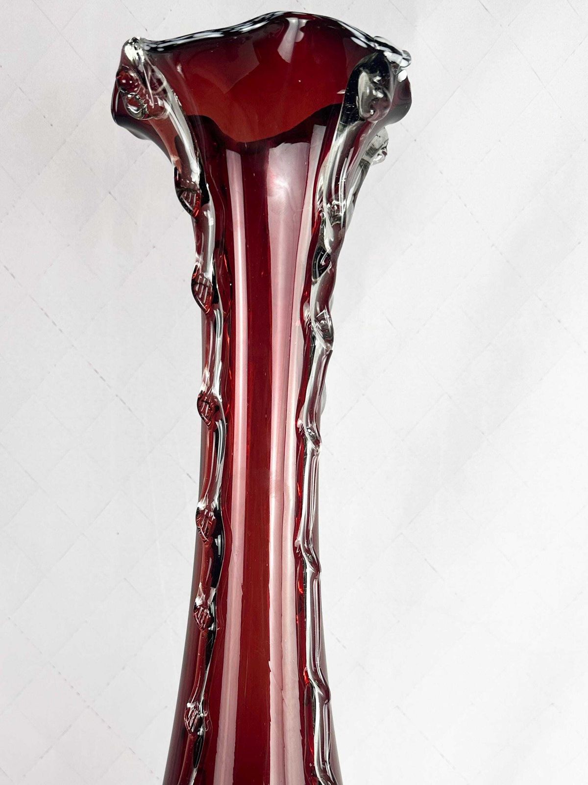 Mid Century Handblown Cranberry Red And Clear Glass Vase Circa 1960 photo furniture