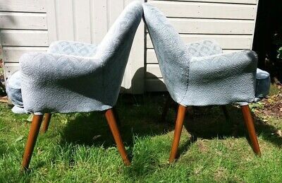 Mcm Pair Of Toothill Cocktail Chairs Powder Blue Embossed Velvet photo Furniture