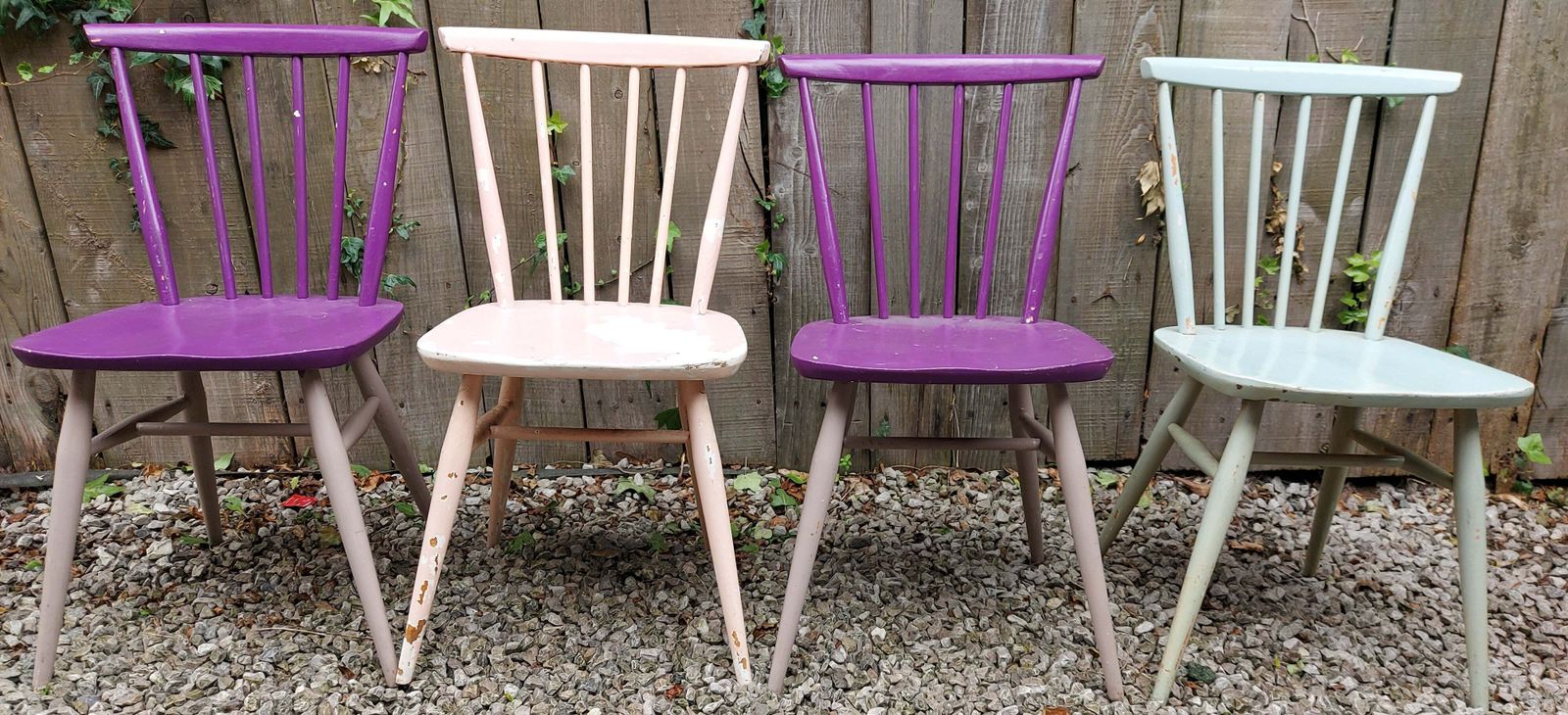 Mcm Ercol 737 Dining Chairs Set Of 4 Painted 2 With Gold Label photo furniture