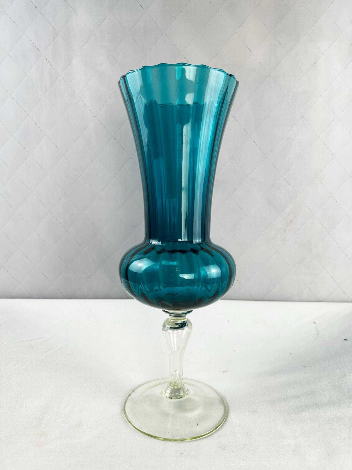 photo for sale Mid Century Empoli Glass Vases: Aqua Marine, Teal, Emerald Tones (Set Of 4)