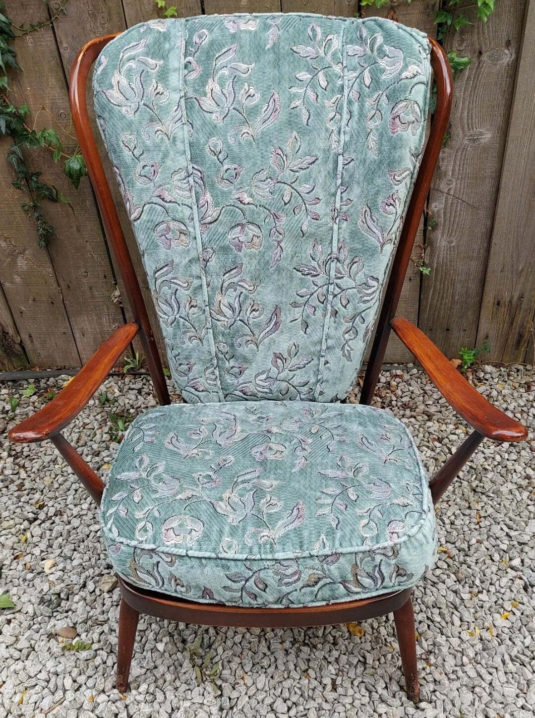 Mcm High Back Ercol 478 Chair Traditional Dark Finish Refurbished Blue Label photo furniture