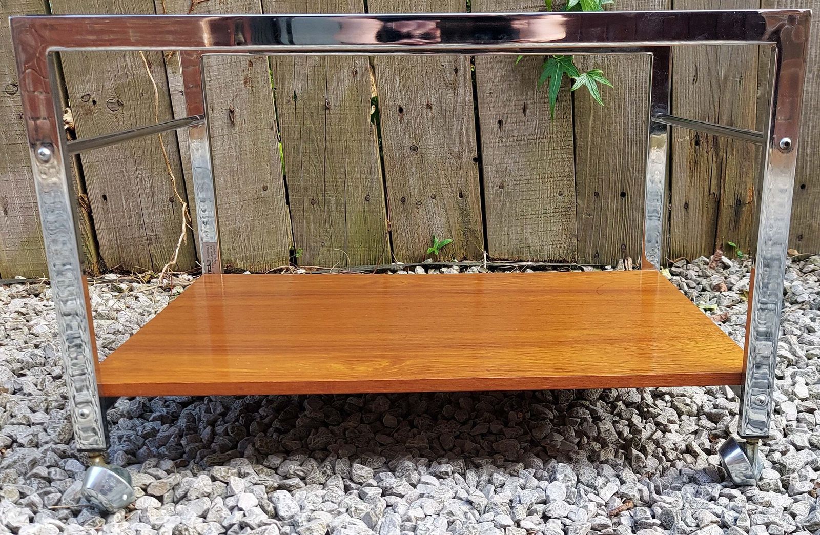 Mcm Howard Miller Smoke Glass Metal Teak Coffee Table On Wheels photo for sale