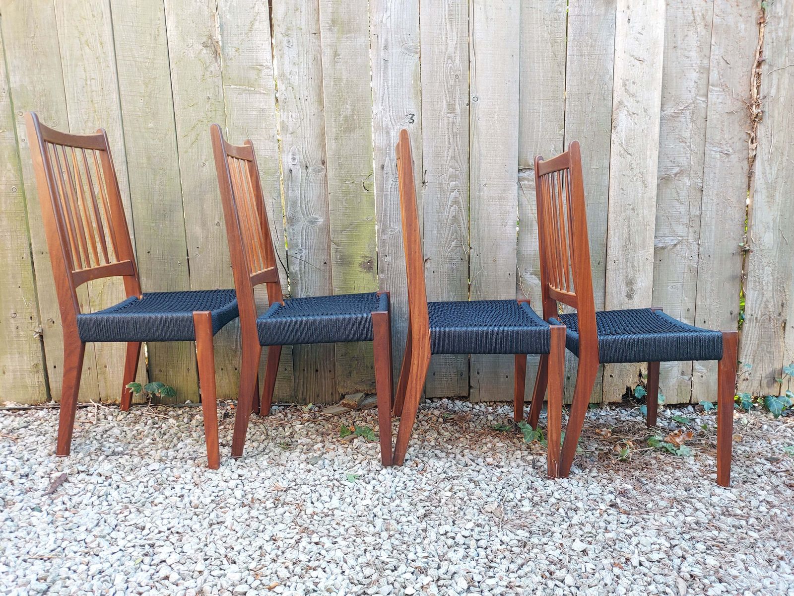 photo for sale Mid Century Modern 6 Mogens Kold High Back Danish Paper Cord Chairs Black
