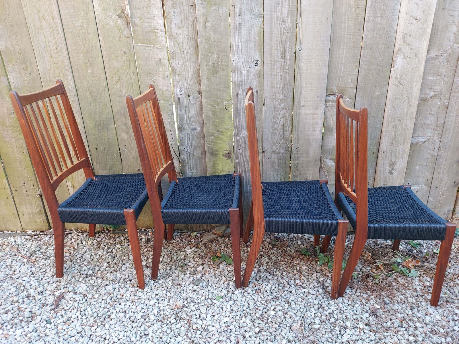 Furniture Mid Century Modern 6 Mogens Kold High Back Danish Paper Cord Chairs Black photo