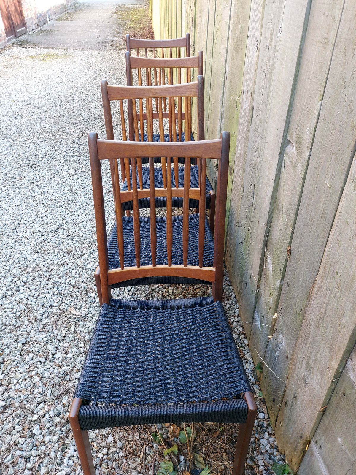 1500.0 Mid Century Modern 6 Mogens Kold High Back Danish Paper Cord Chairs Black photo