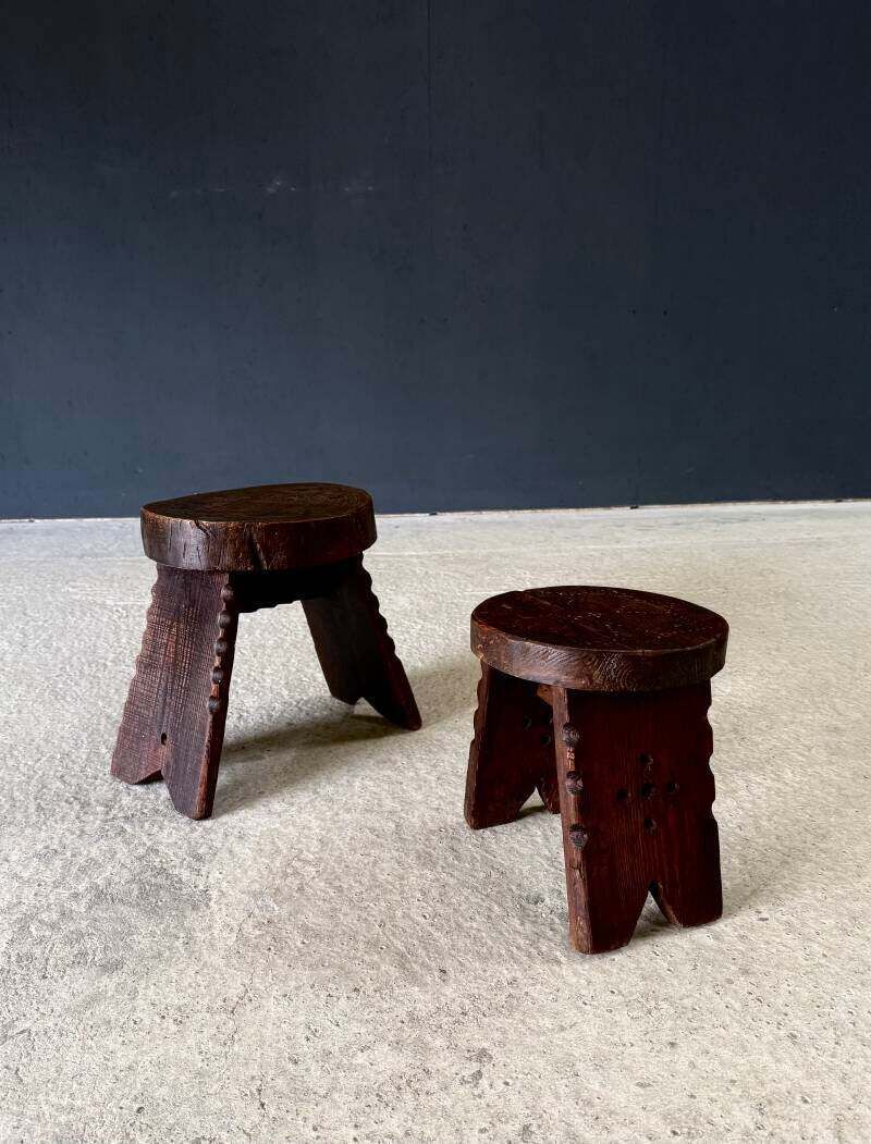 Wabi Sabi Handgemaakt Gesneden Laag Krukkenset, Spanje, Jaren 1960