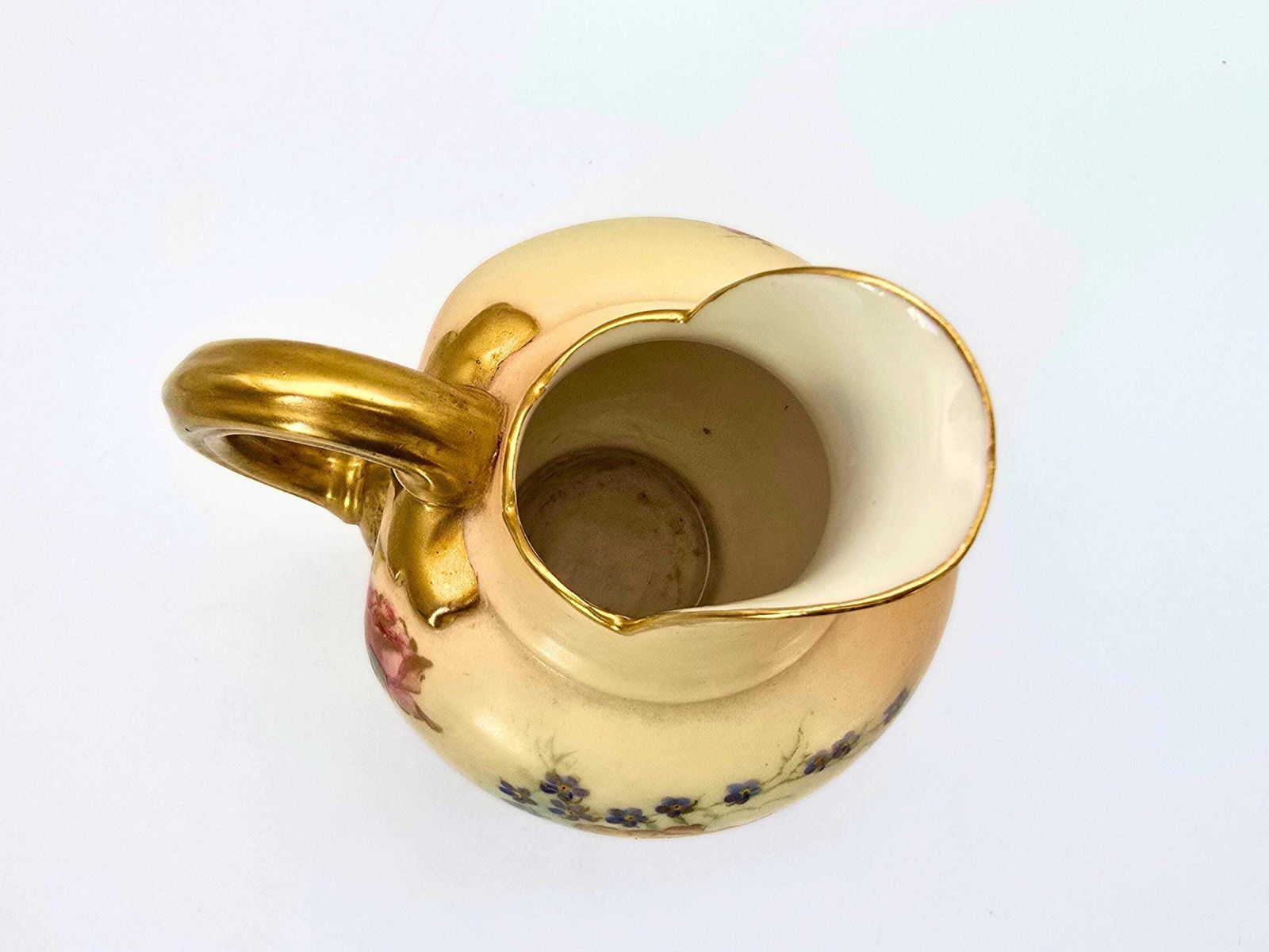 Antique Royal Worcester Blush Ewer Creamer  1903 Hand Painted Porcelain Flowers photo 105.0