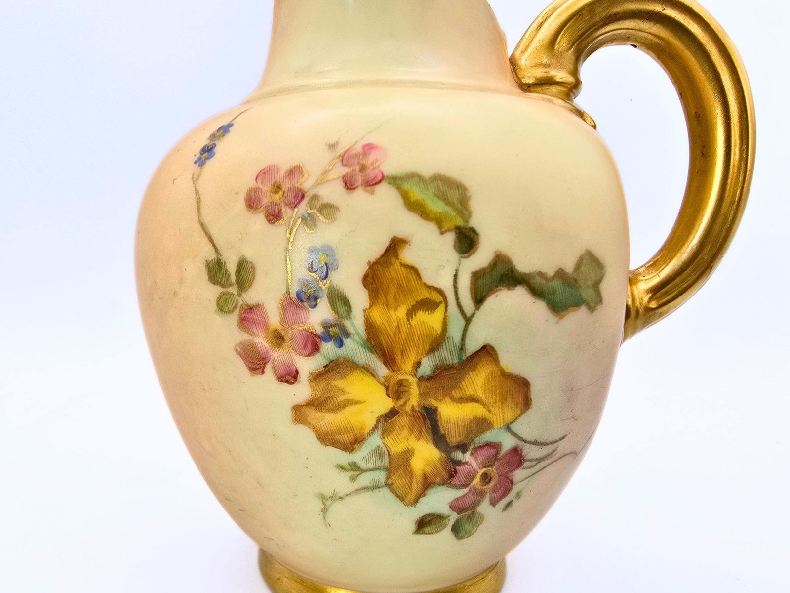 Home Decor Antique Royal Worcester Blush Ewer Creamer  1903 Hand Painted Porcelain Flowers photo
